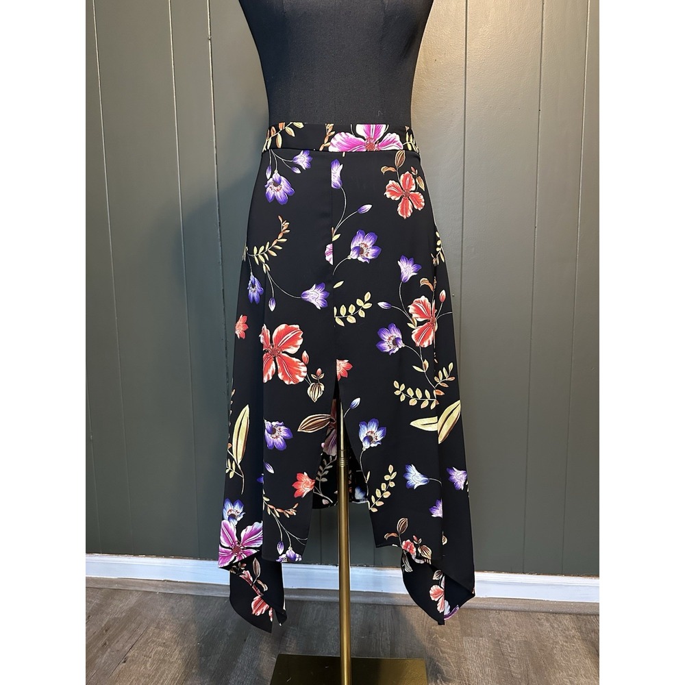 NWT Express Asymmetrical Hem Floral Midi‎ Skirt 0